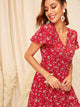 Half Button Front Flutter Sleeve Ditsy Floral Dress