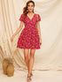 Half Button Front Flutter Sleeve Ditsy Floral Dress