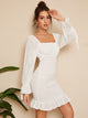 80s Schiffy Eyelet Shirred Pep Hem Dress
