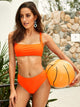 Neon Orange Square Neck Top With Panty Bikini