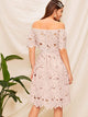 Off Shoulder Fit & Flare Guipure Lace Dress