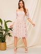 Off Shoulder Fit & Flare Guipure Lace Dress