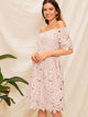 Off Shoulder Fit & Flare Guipure Lace Dress