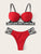 Letter Tape Underwire Top With Cut-out Bikini Set