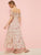 Heart Print Shirred Knot Detail Ruffle Trim Dress