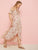 Heart Print Shirred Knot Detail Ruffle Trim Dress