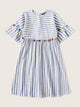 Colorful Pompom Detail Striped Smock Dress