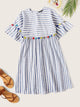Colorful Pompom Detail Striped Smock Dress