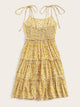 Tie Strap Frilled Trim Tiered Floral Sundress