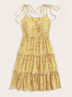 Tie Strap Frilled Trim Tiered Floral Sundress