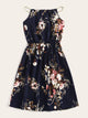Floral Print Drawstring Neck Dress