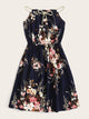 Floral Print Drawstring Neck Dress