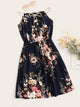 Floral Print Drawstring Neck Dress