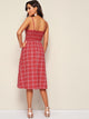 Plaid Button Front Slip Flare Dress