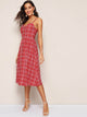 Plaid Button Front Slip Flare Dress