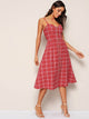 Plaid Button Front Slip Flare Dress