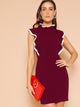 Contrast Binding Ruffle Trim Bodycon Dress