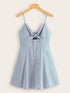 Knot & Button Front Striped Peekaboo Cami Dress