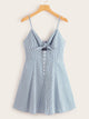 Knot & Button Front Striped Peekaboo Cami Dress