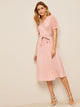 60s Puff Sleeve Surplice Neck Wrap Belted Dress
