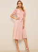 60s Puff Sleeve Surplice Neck Wrap Belted Dress