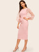 3D Appliques Floral Shoulder Tie Waist Pencil Dress