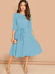 Scallop Trim Belted Flare Dress