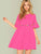 Pompom Trim Flounce Sleeve Smock Dress