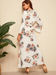 Floral Print Flounce Sleeve Belted Maxi Dress