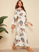 Floral Print Flounce Sleeve Belted Maxi Dress