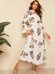 Floral Print Flounce Sleeve Belted Maxi Dress