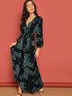 Scarf Print Plunge Belted Maxi Wrap Dress
