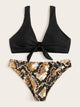 Tie Front Top With Snake Print Bikini Set