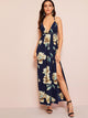 Floral Print High Split Cross Back Cami Dress