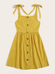 Self Tie Shoulder Button Up Dress