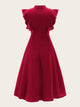  Tie Neck Ruffle Trim Fit & Flare Dress