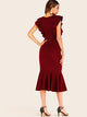 Ruffle Trim Zip Back Fishtail Dress
