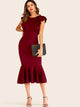 Ruffle Trim Zip Back Fishtail Dress