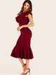 Ruffle Trim Zip Back Fishtail Dress