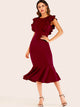 Ruffle Trim Zip Back Fishtail Dress
