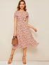  70s Ditsy Floral Tie Neck Ruffle Trim Dress