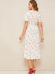 Floral Print Ruffle Hem Wrap Knotted Dress