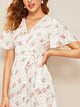 Floral Print Ruffle Hem Wrap Knotted Dress