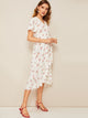 Floral Print Ruffle Hem Wrap Knotted Dress
