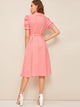 50s Puff Sleeve Lace Trim Belted Dress