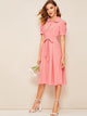 50s Puff Sleeve Lace Trim Belted Dress