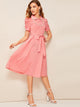 50s Puff Sleeve Lace Trim Belted Dress