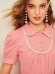 50s Puff Sleeve Lace Trim Belted Dress