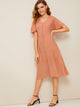 60s Flutter Sleeve Button Up Pleated Dress