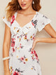 40s Tie Neck Flutter Sleeve Floral Sweetheart Dress